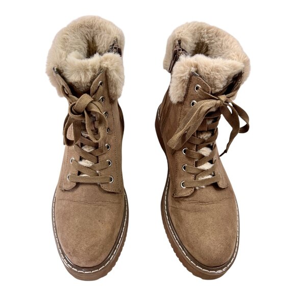 Steve Madden MADDEN GIRL Brown Suede Faux-Fur Lace Up Hiker Booties Sz 9M - Picture 2 of 7